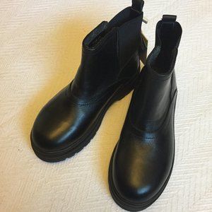 Black Leather High Top Chelsea Boots